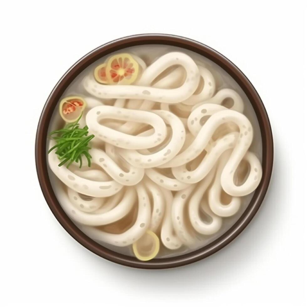 Udon Japanese food, made from wheat flour and is thick and slightly wide. . photo