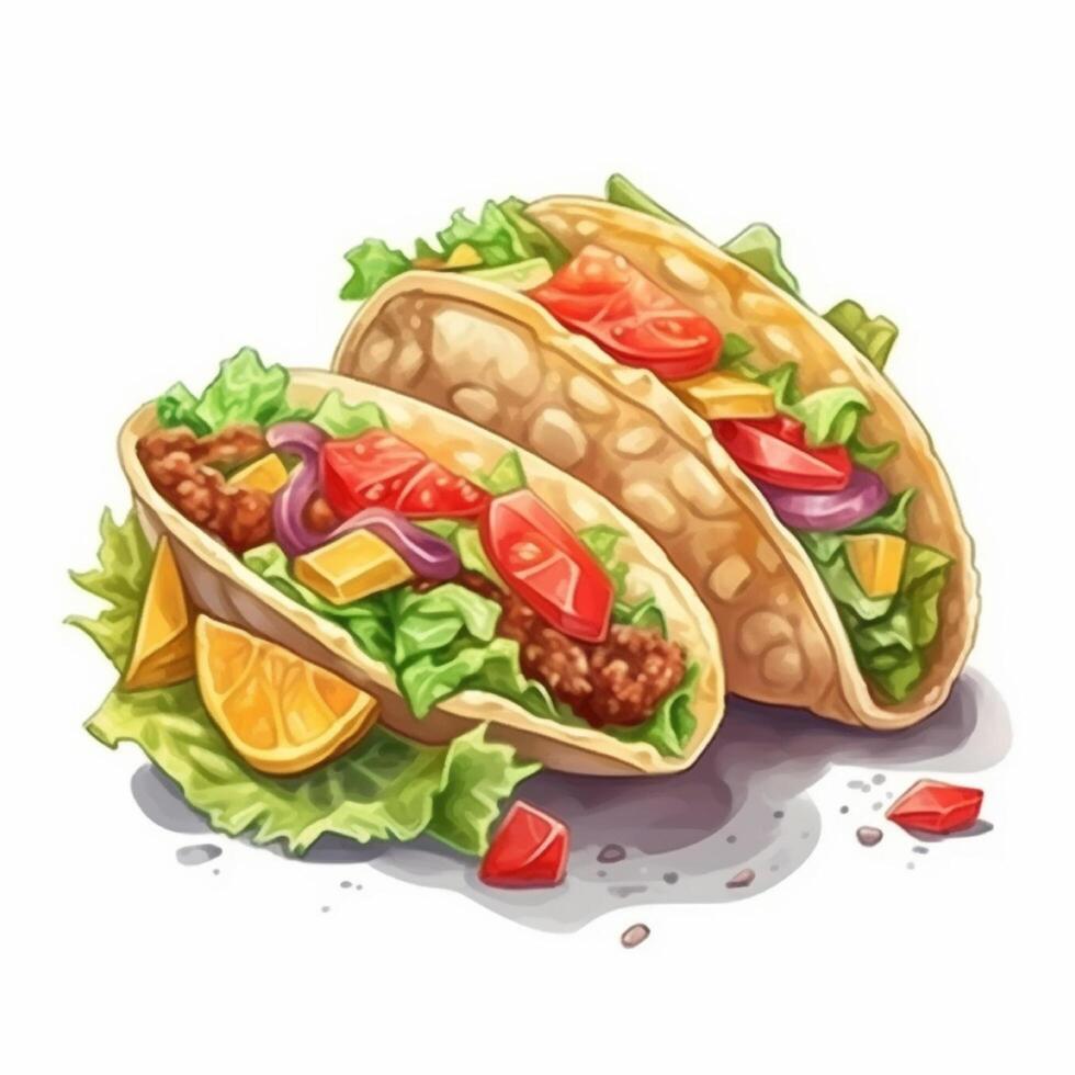 taco son un mexicano comida consistente de arrollado o doblada tortillas lleno con varios platos. ai generado. foto