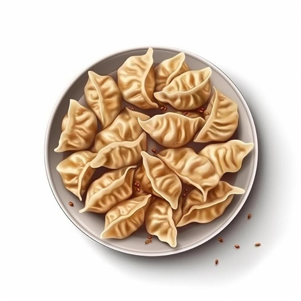 Jiaozi are dumplings filled with minced meat and chopped vegetables and wrapped in flour sheets. . photo