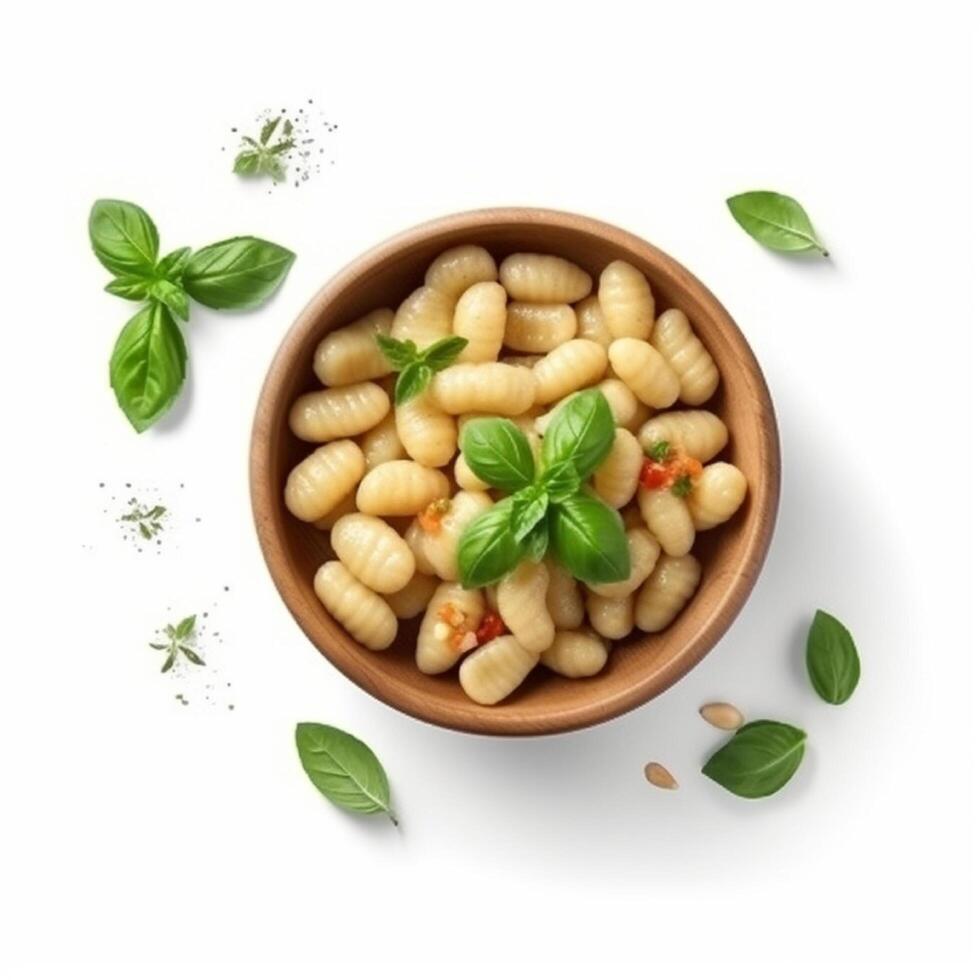 Gnocchi pasta made from potatoes, prepared with cream sauce and peas. photo