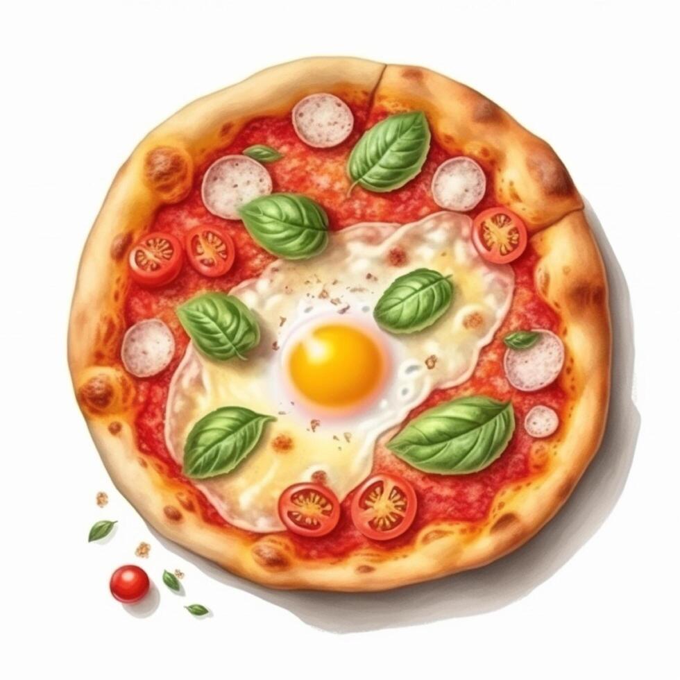 Pizza Margherita from tomatoes, mozzarella cheese, fresh basil, salt and olive oil. . photo
