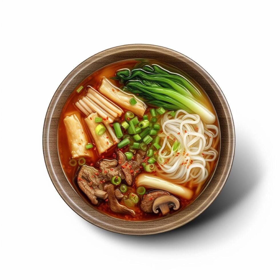 Ox Bone soup Korean food with noodle, scallion and meat, photo
