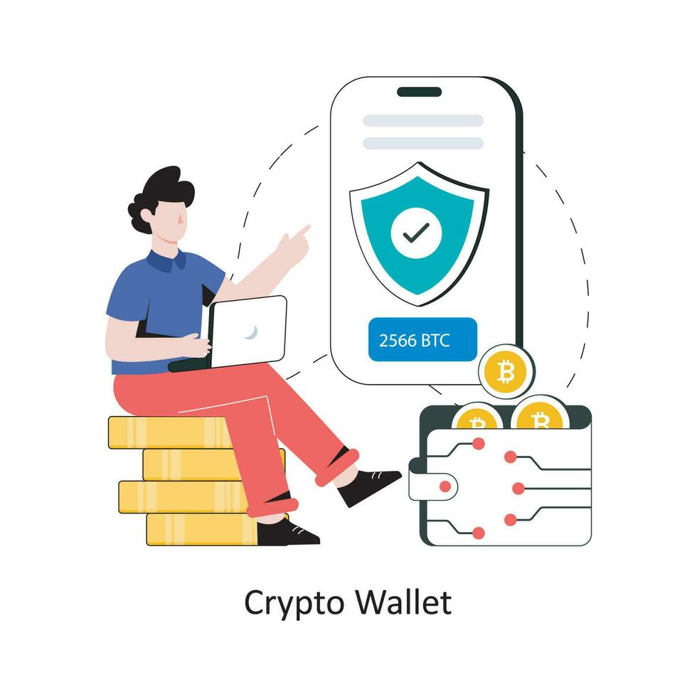 Crypto Wallet flat style design vector illustration. stock illustration