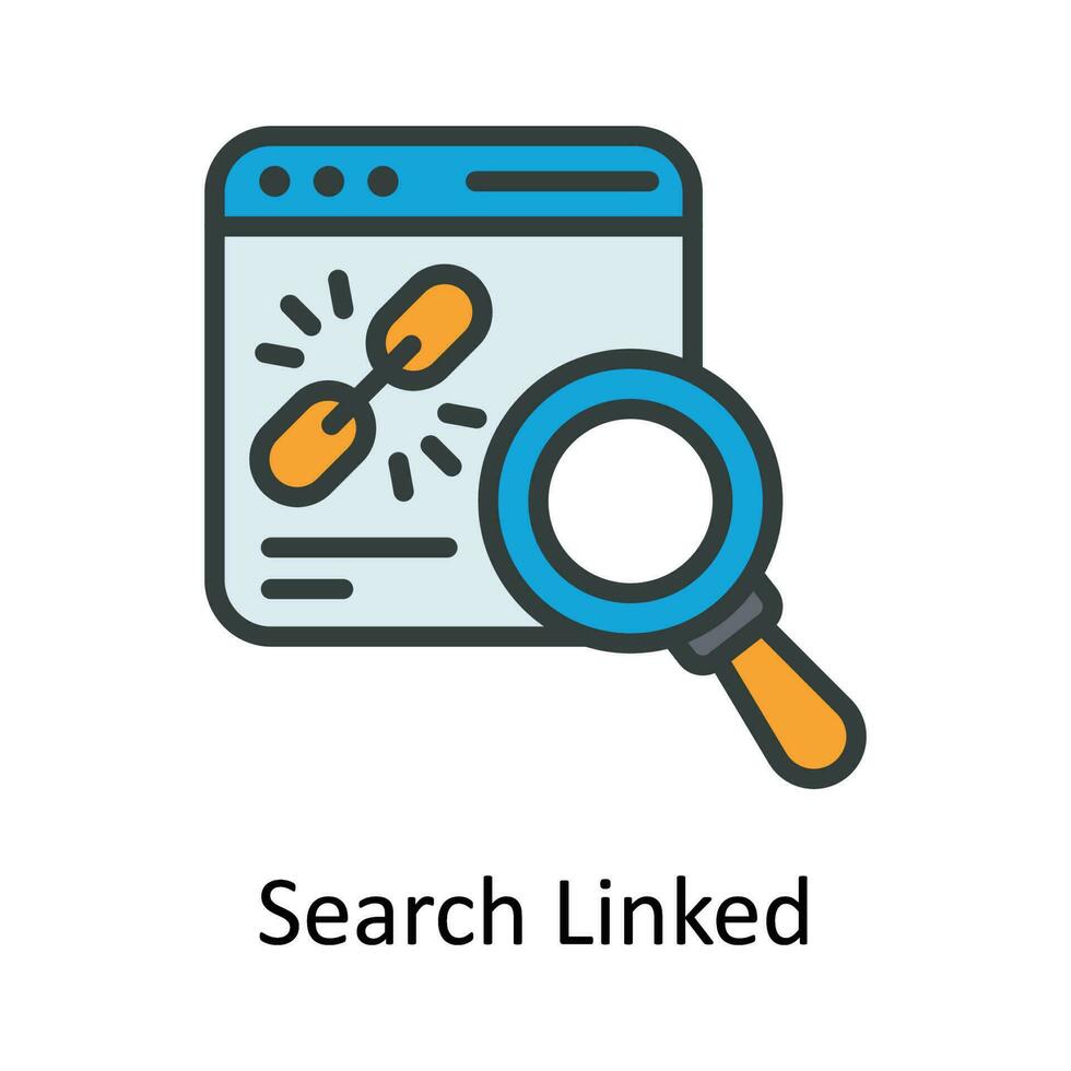 Search Linked Vector Fill outline Icon Design illustration. Seo and web Symbol on White background EPS 10 File