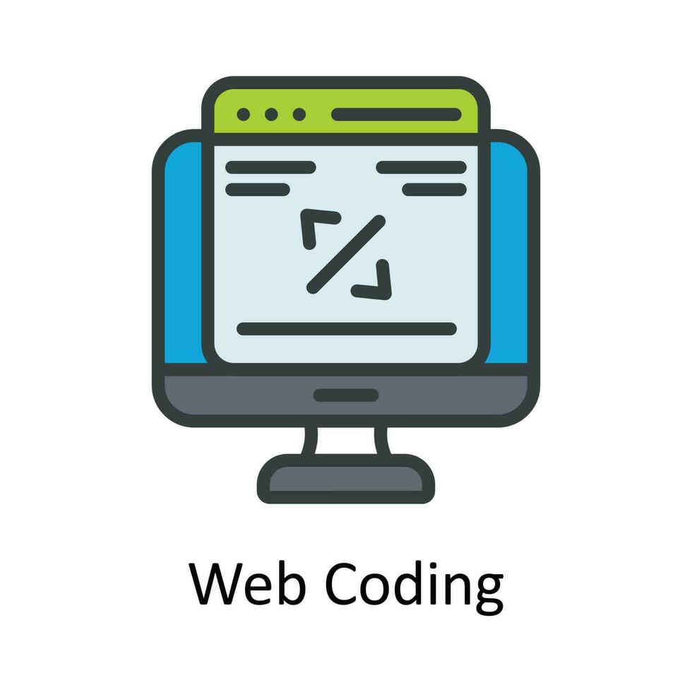 Web Coding Vector Fill outline Icon Design illustration. User interface Symbol on White background EPS 10 File