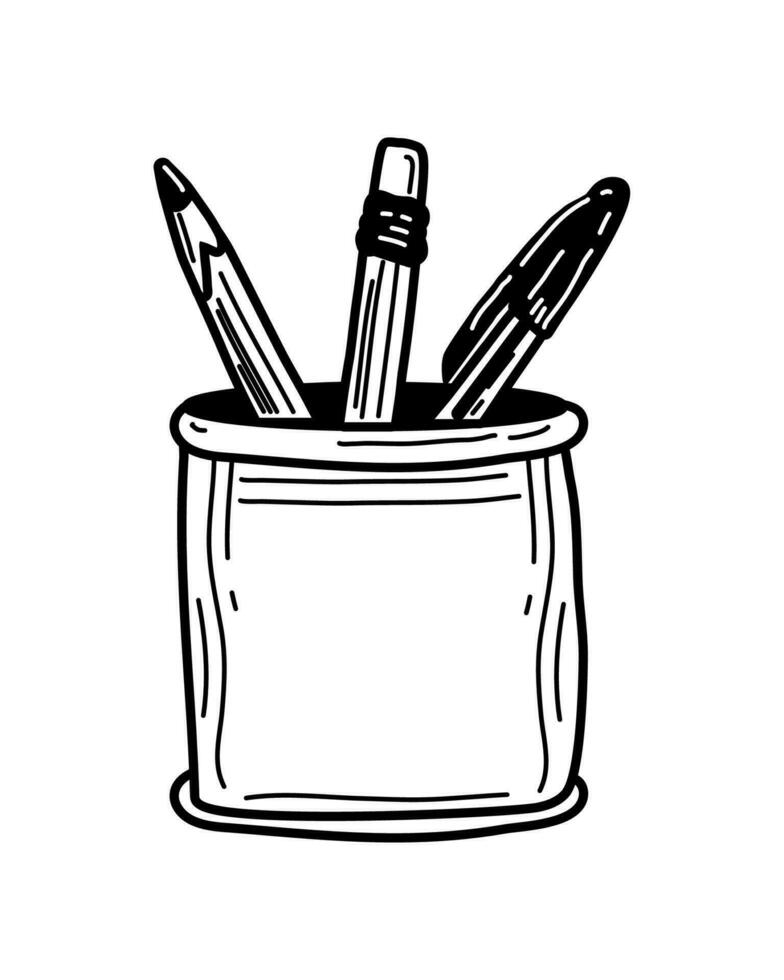 pencils on cup supply doodle vector