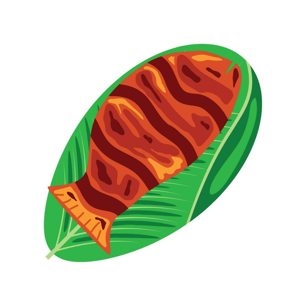 asado pescado en hoja aislado icono vector