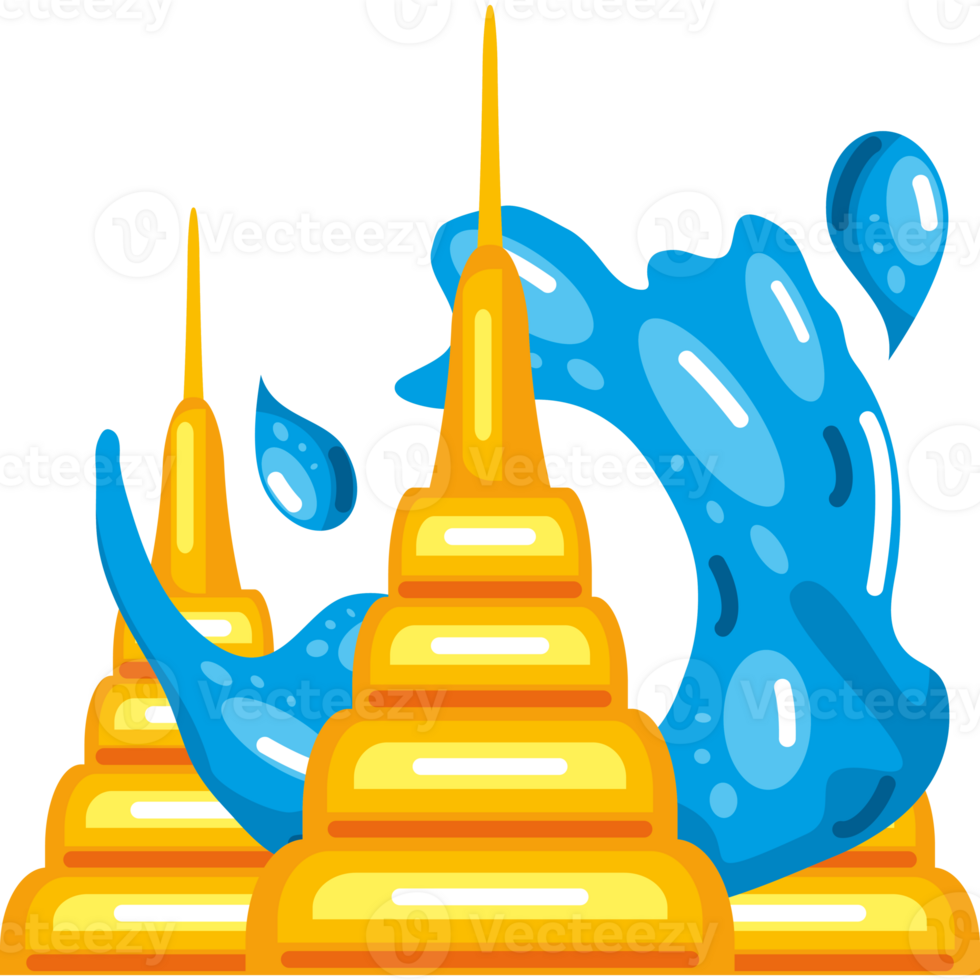 thailand temple and water songkran icon isolated png