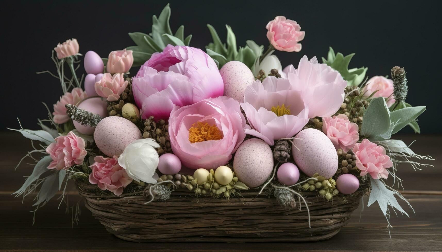 Pink Spring Flower Arrangement, Easter Decoration, generate ai photo