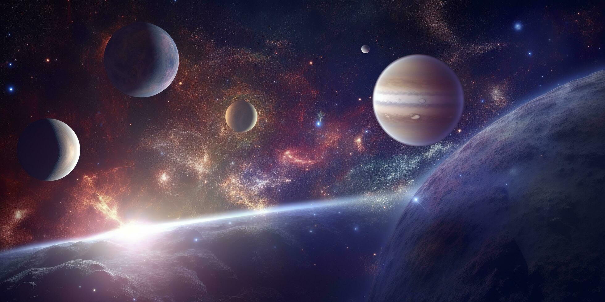 Space wallpaper banner background. Stunning view of a cosmic galaxy with planets and space objects. Elements of this image furnished by NASA, generate ai photo