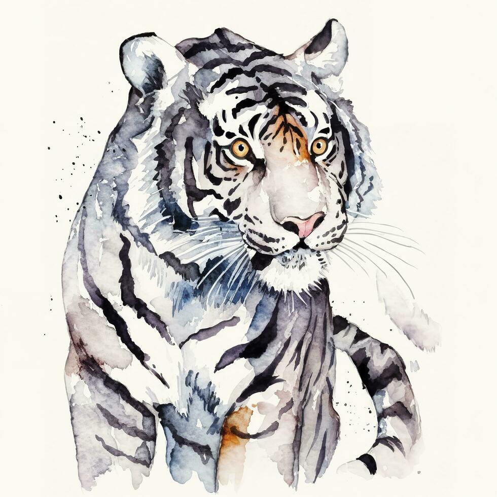 isolated tiger watercolour splashes with ink painting, llustration art, generate ai photo
