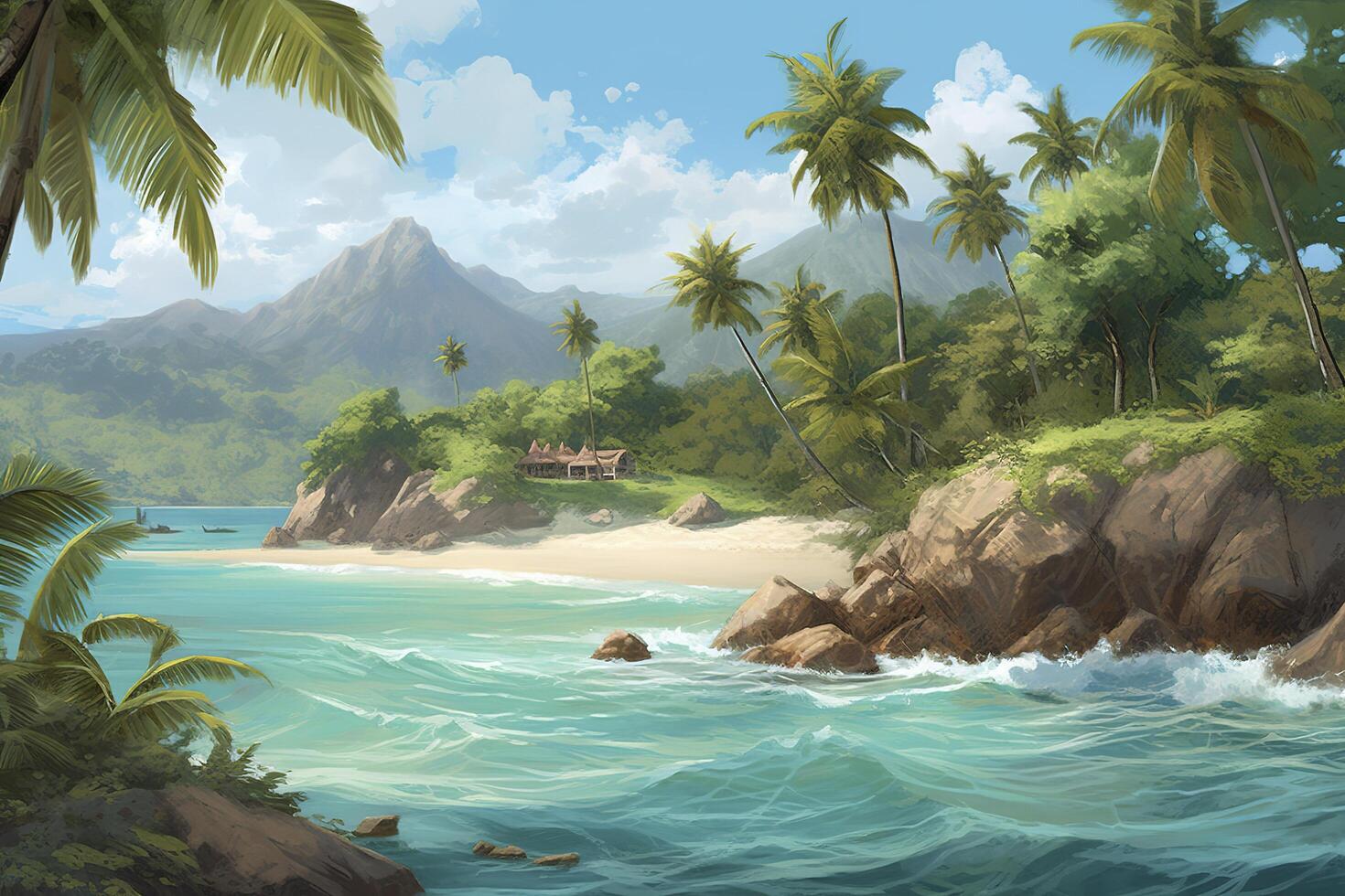 tropical island with beautiful beach created with technology photo