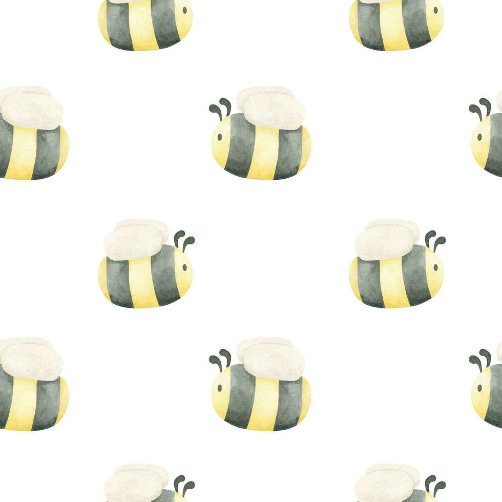 Flying bees. Watercolor seamless pattern for children. On a white background. For baby shower, textiles, nursery decor, packaging, wrapping paper and scrapbooking vector