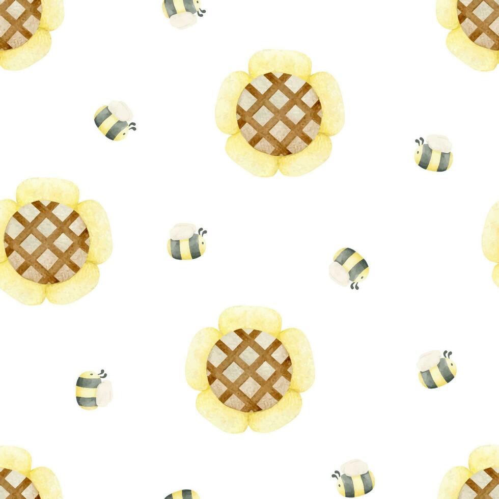 volador abejas y amarillo flores acuarela sin costura modelo para niños. en un blanco antecedentes. para bebé ducha, textiles, guardería decoración, embalaje, envase papel y scrapbooking vector