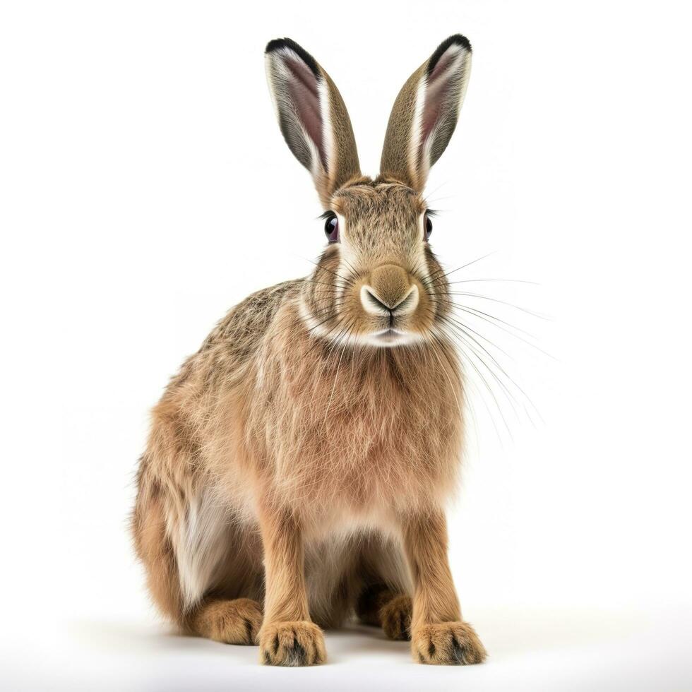 Hare isolated on white background, generate ai photo