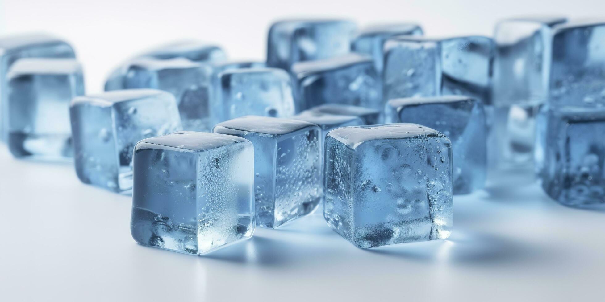 a large selection of ice cubes on a white background, in the style of mike campau, light blue, uhd image, melting, matte photo, icepunk, generate ai photo