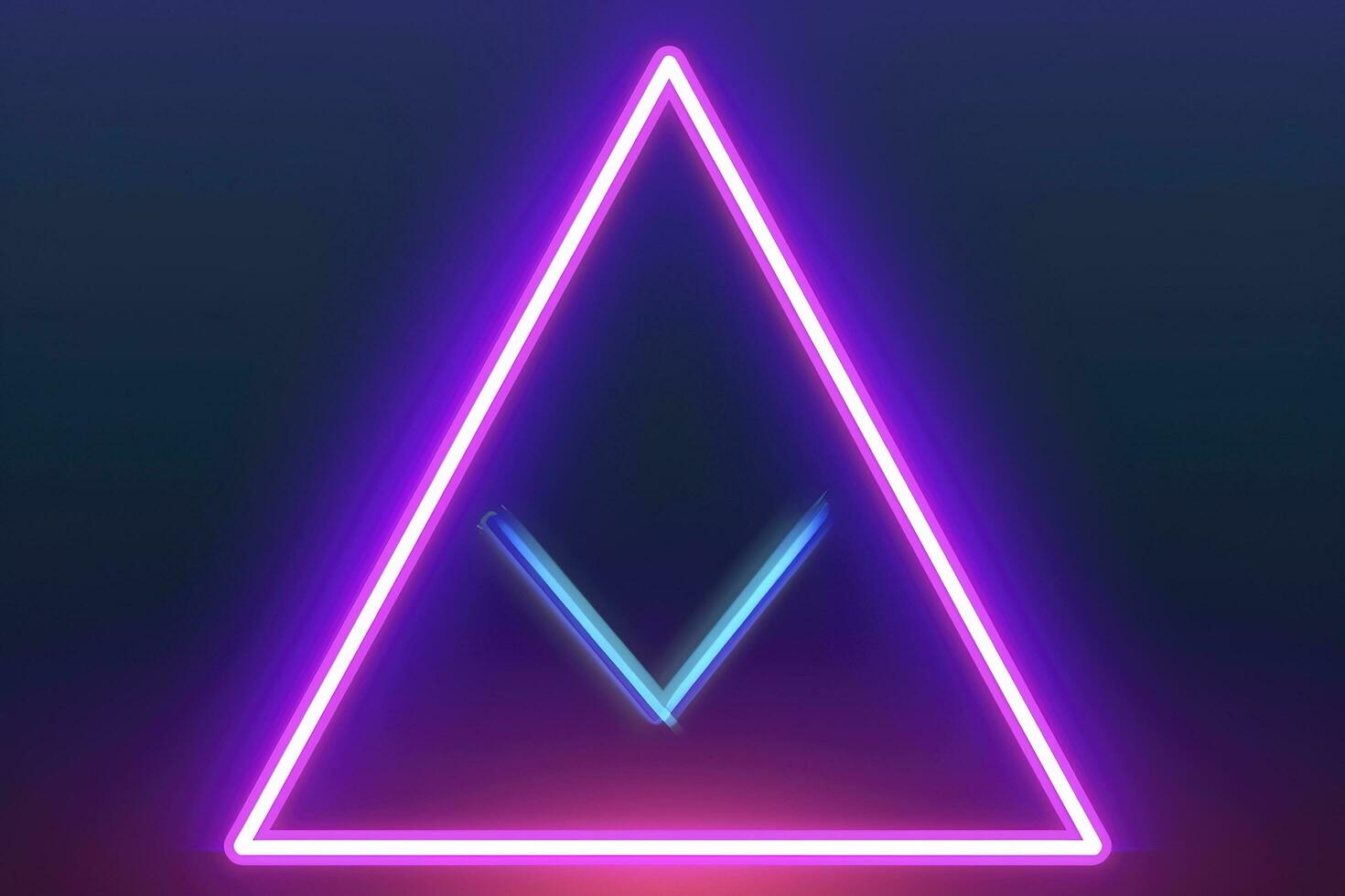 3d render, abstract fantasy background. Unique futuristic wallpaper with a triangular geometric shape glowing with pink red neon light, colorful, generate ai photo