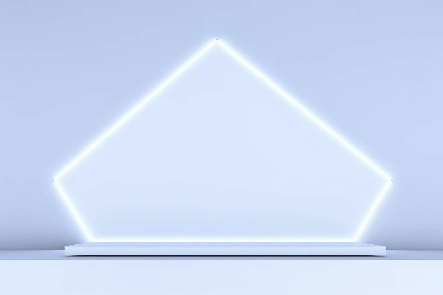 Realistic podium display with neon white lights, Product display background with light frame, White prodium product display with light effect, neon lights background, generate ai photo