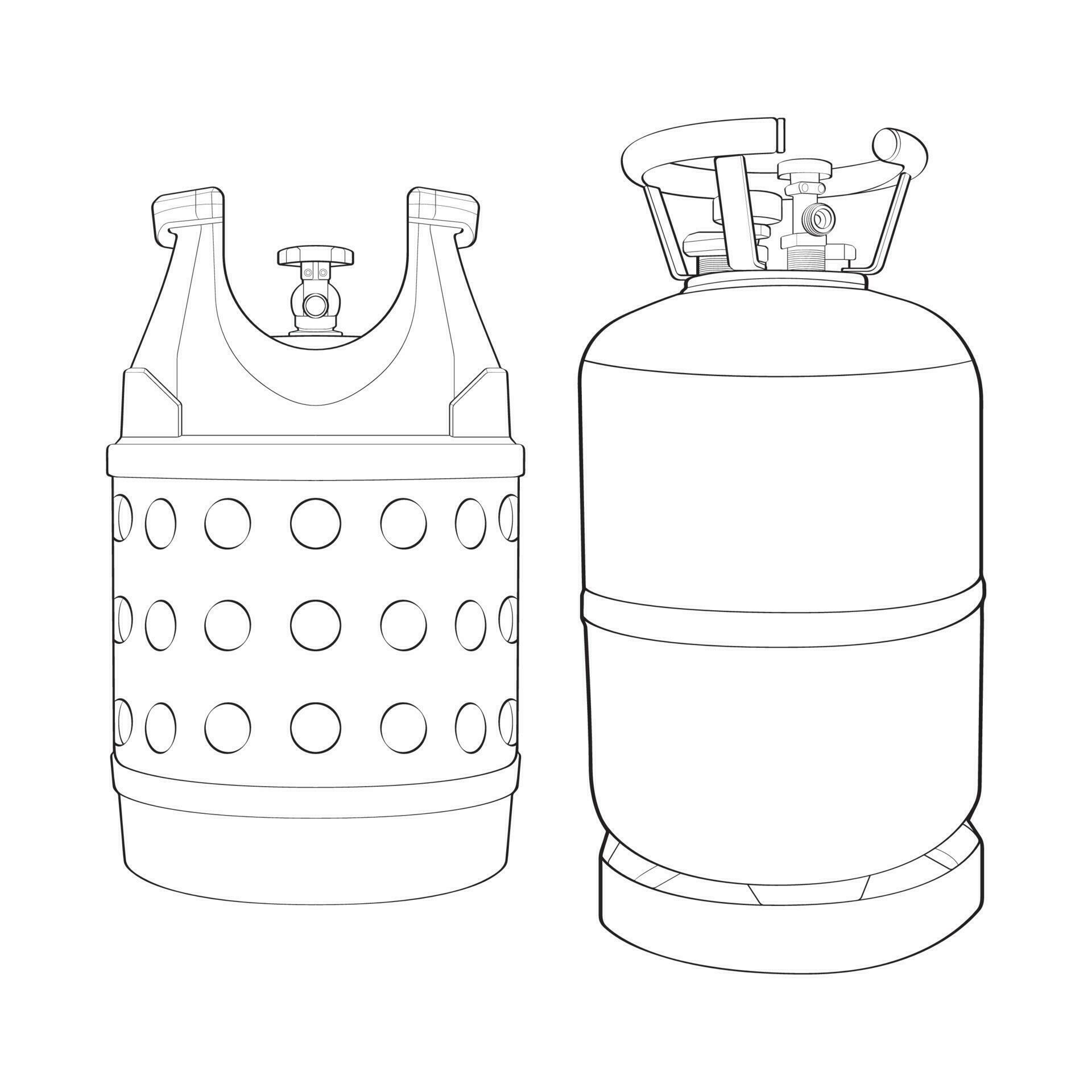 Set of Industrial gas cylinders vector outline. Outline of industrial