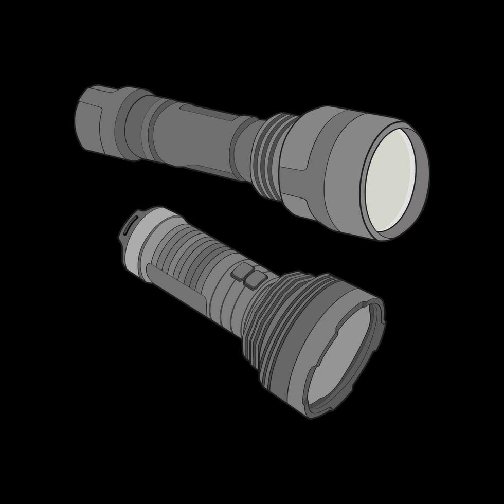 Flashlight of light vector flat set icon. Flashlight lighting with spotlight or flash. Illustration set of flashing light lantern isolated on black background. Vector illustration, EPS 10.