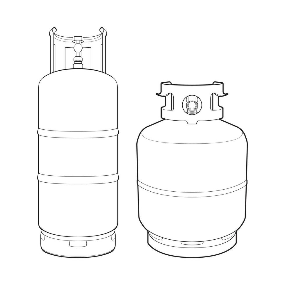 Set of Industrial gas cylinders vector outline. Outline of industrial gas cylinders vector icon design isolated on white background.