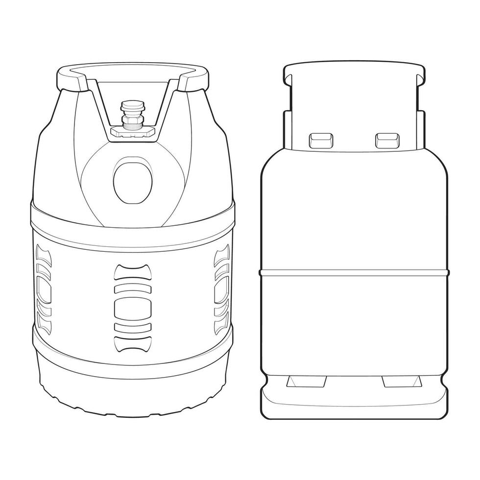 Set of Industrial gas cylinders vector outline. Outline of industrial gas cylinders vector icon design isolated on white background.