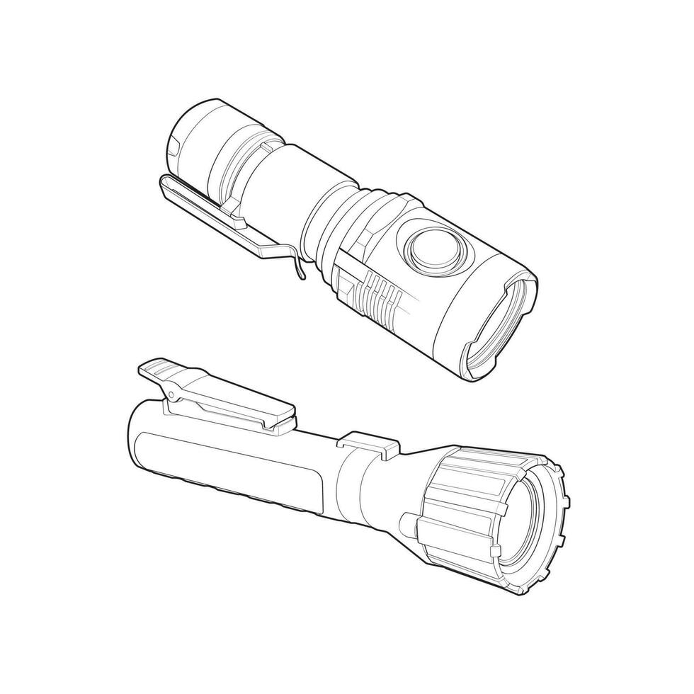 Set of flashlight Line Art, Unique Image Collection for Coloring Books vector