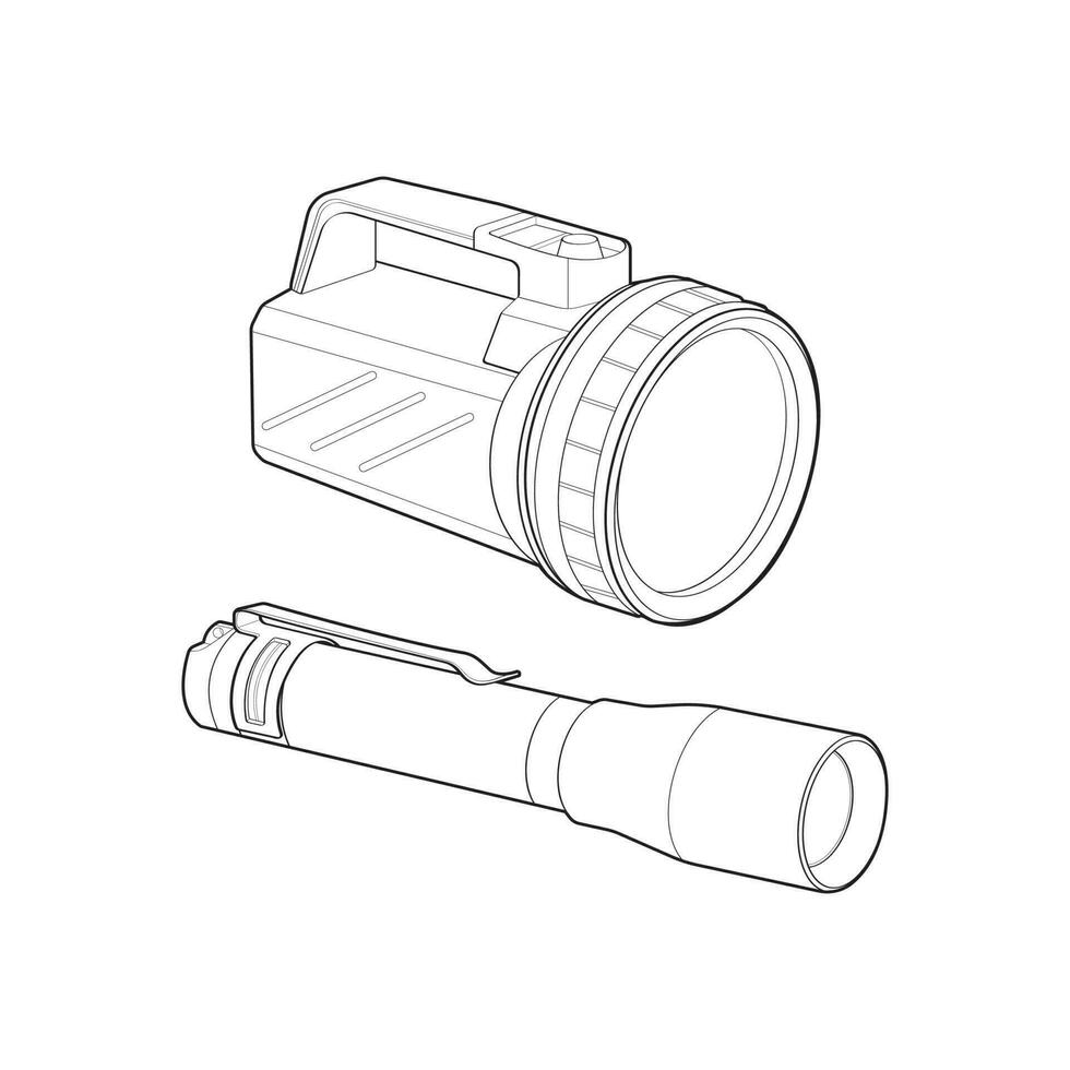 Set of flashlight Line Art, Unique Image Collection for Coloring Books vector
