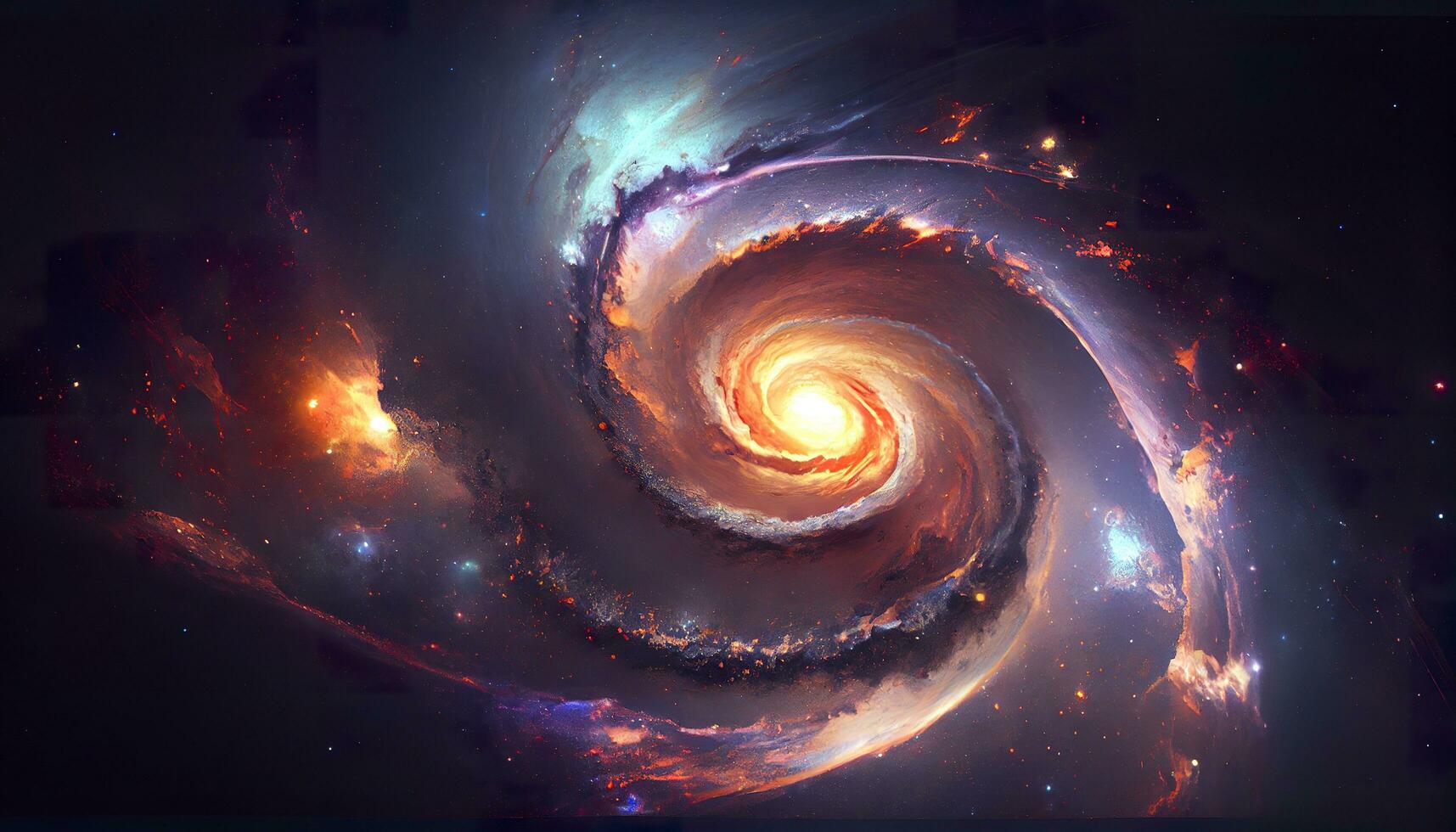 A view from space to a spiral galaxy and stars. Universe filled with stars, nebula and galaxy,. Elements of this image furnished by NASA, generat ai photo