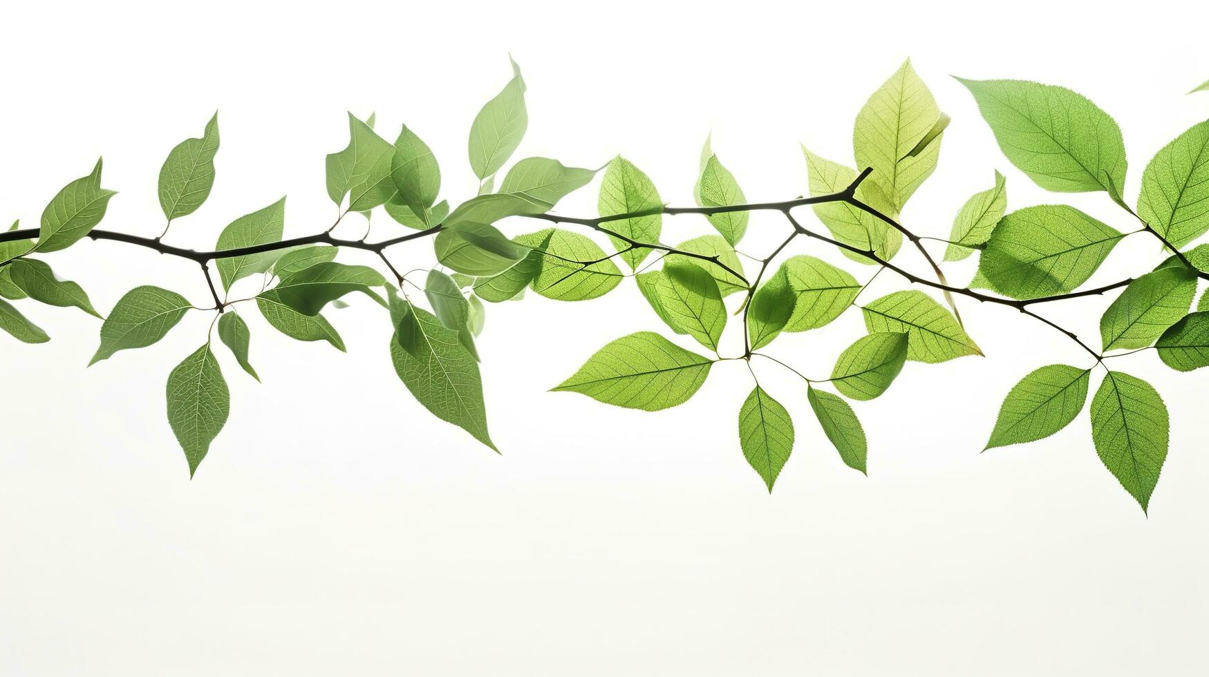 Green tree leaves and branches isolated on white background, generate ai photo
