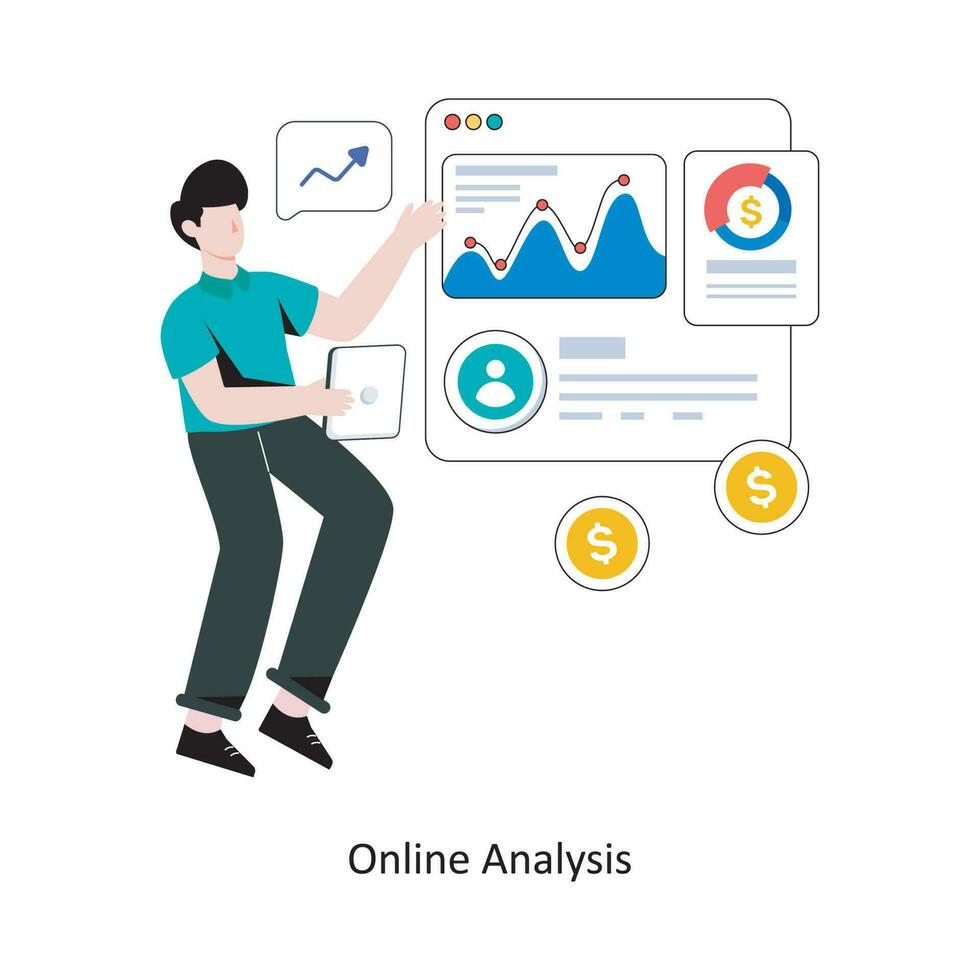 Online Analysis flat style design vector illustration. stock illustration