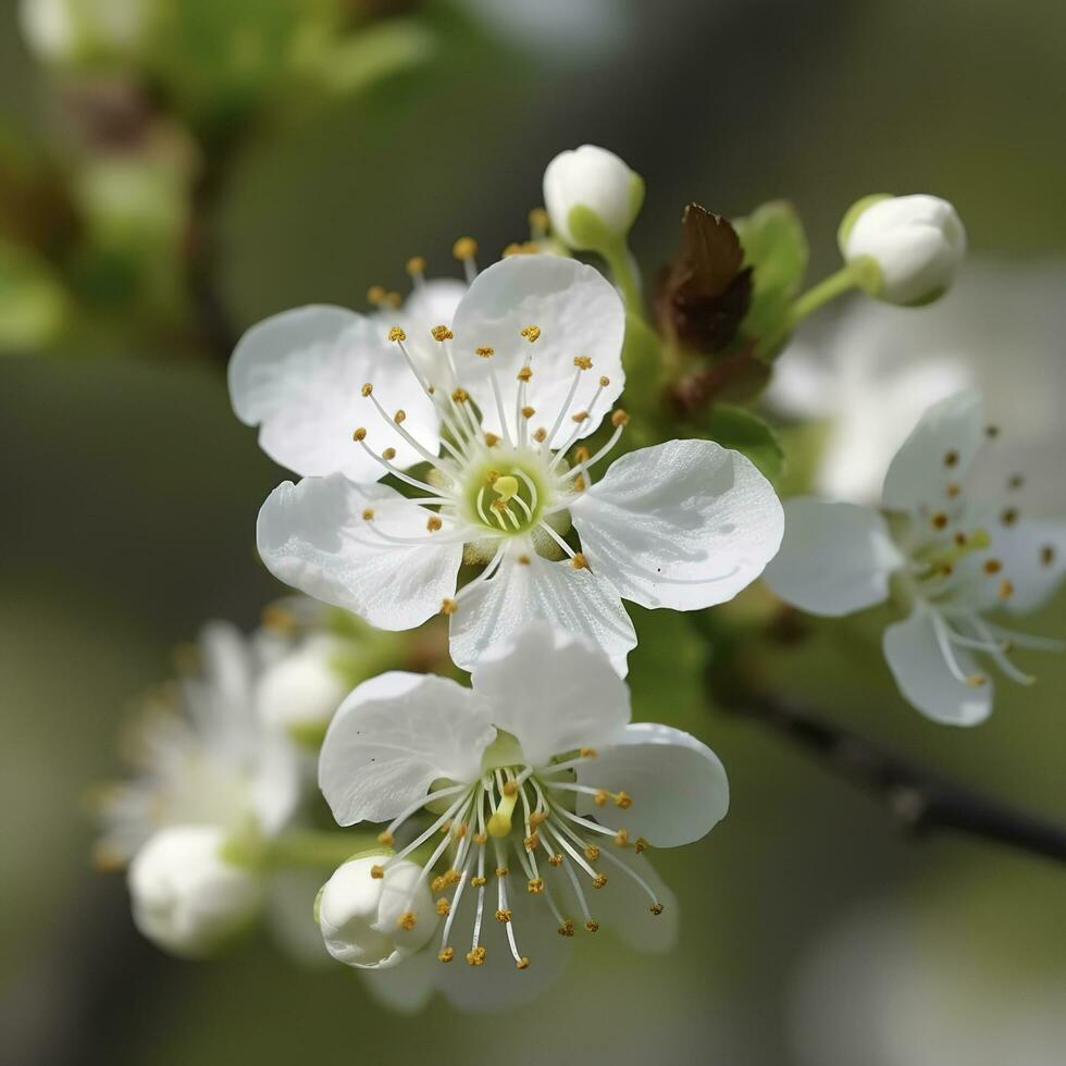 Beautiful blooming trees in orchard, cherry spring flowers, White flowers , generat ai photo