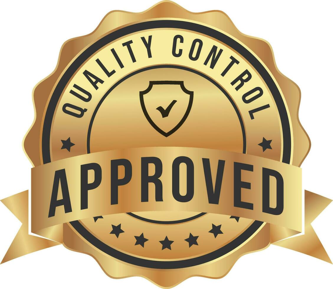 Quality Control Approved Stamp, Badge, Icon, Seal, Emblem, Quality Assurance Label, Quality Concept, Service, Controller, Patch, Rubber, Product, Sticker, Vector Illustration