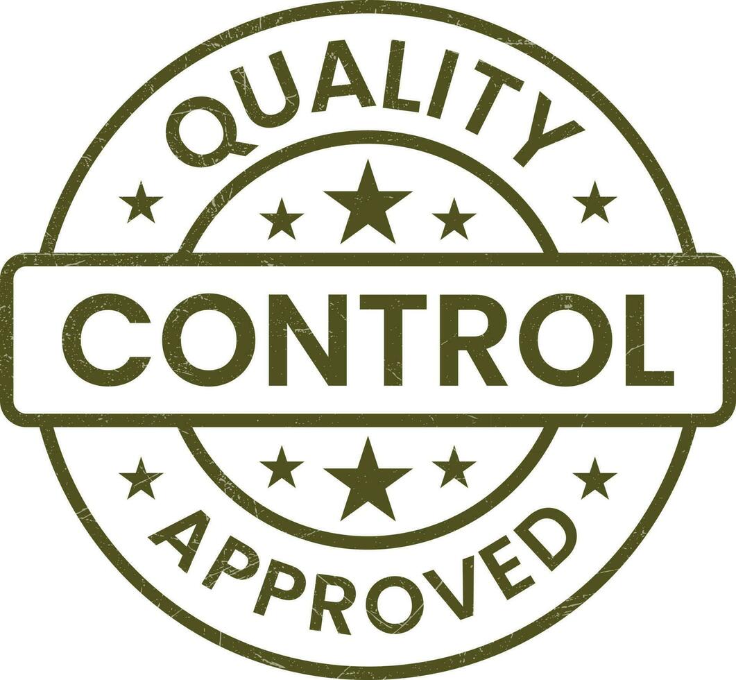Quality Control Approved Stamp, Badge, Icon, Seal, Emblem, Quality Assurance Label, Quality Concept, Service, Controller, Patch, Rubber, Product, Sticker, Vector Illustration With Grunge Texture