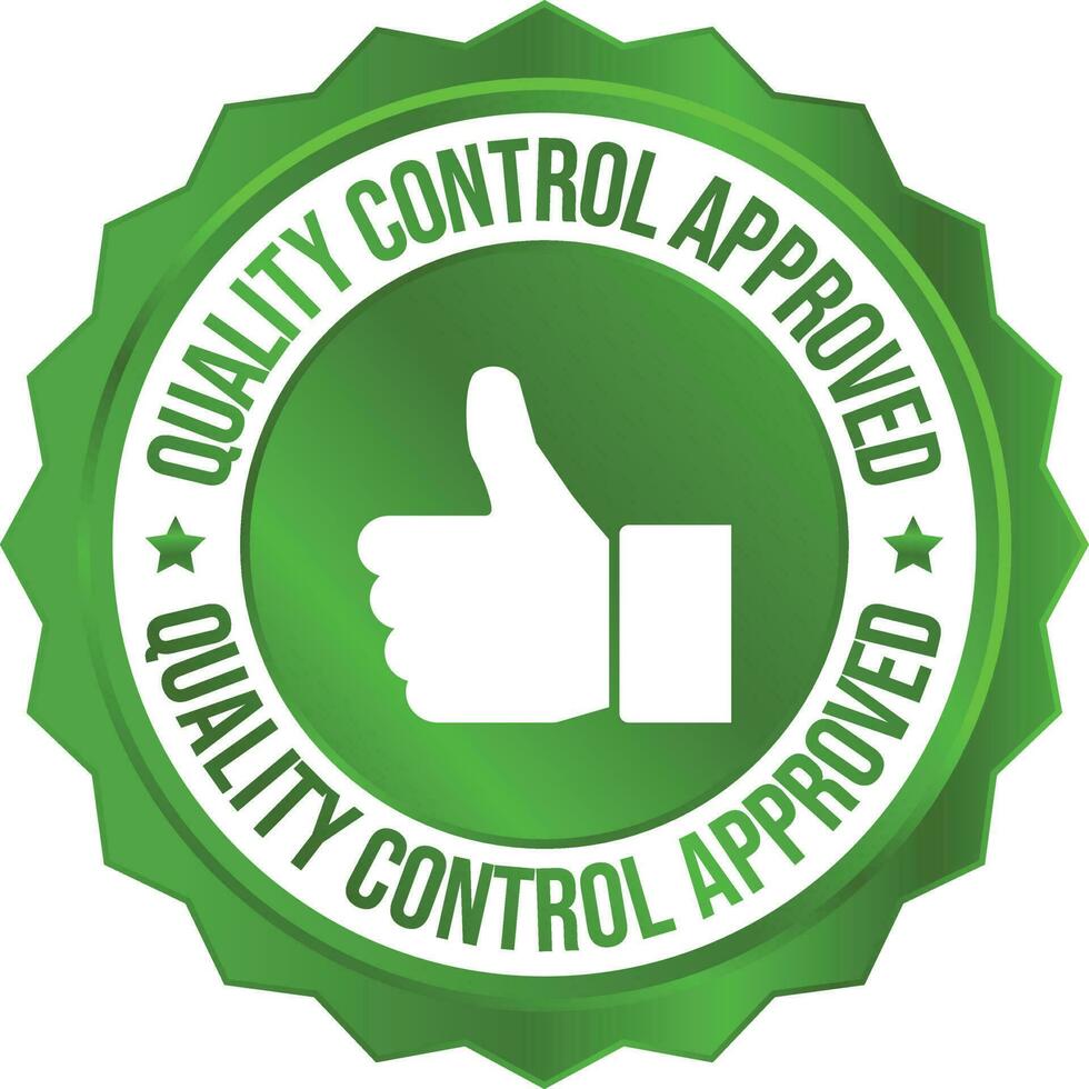 Quality Control Approved Stamp, Badge, Icon, Seal, Emblem, Quality Assurance Label, Quality Concept, Service, Controller, Patch, Rubber, Product, Sticker, Vector Illustration