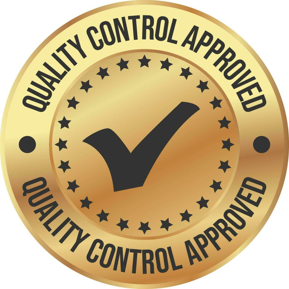 Quality Control Approved Stamp, Badge, Icon, Seal, Emblem, Quality Assurance Label, Quality Concept, Service, Controller, Patch, Rubber, Product, Sticker, Vector Illustration