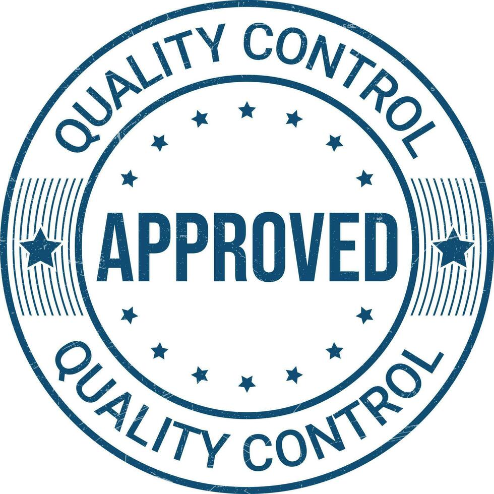 Quality Control Approved Stamp, Badge, Icon, Seal, Emblem, Quality Assurance Label, Quality Concept, Service, Controller, Patch, Rubber, Product, Sticker, Vector Illustration With Grunge Texture