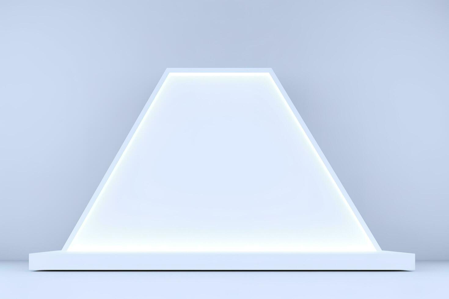 Realistic podium display with neon white lights, Product display background with light frame, White prodium product display with light effect, neon lights background, generate ai photo