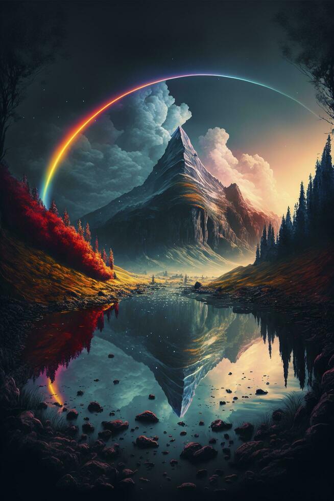 magical fantasy rainbow, realistic, max rive, dan mumford, sylvain sarrailh, very detailed, 4k, 8k, generate ai photo