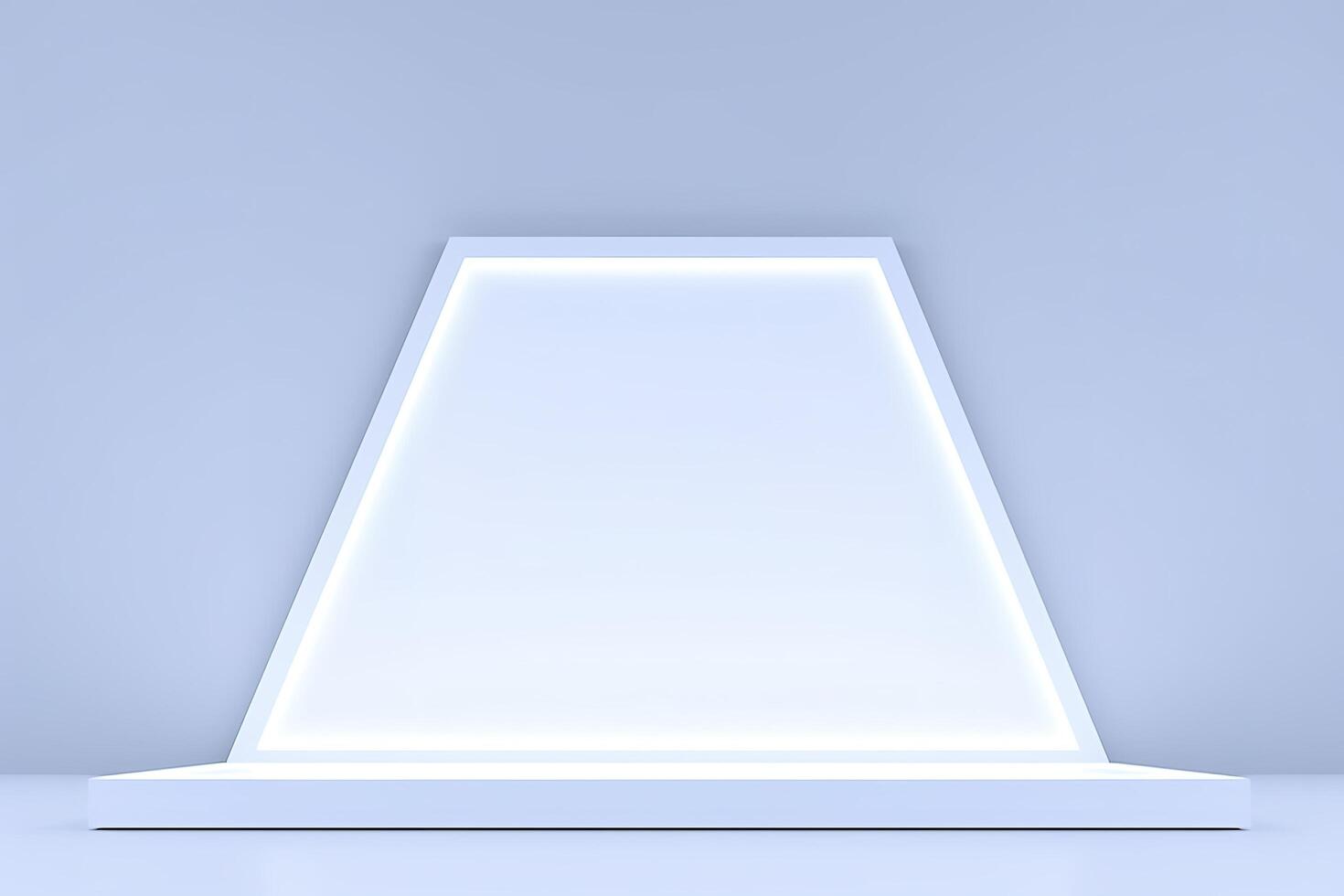 Realistic podium display with neon white lights, Product display background with light frame, White prodium product display with light effect, neon lights background, generate ai photo