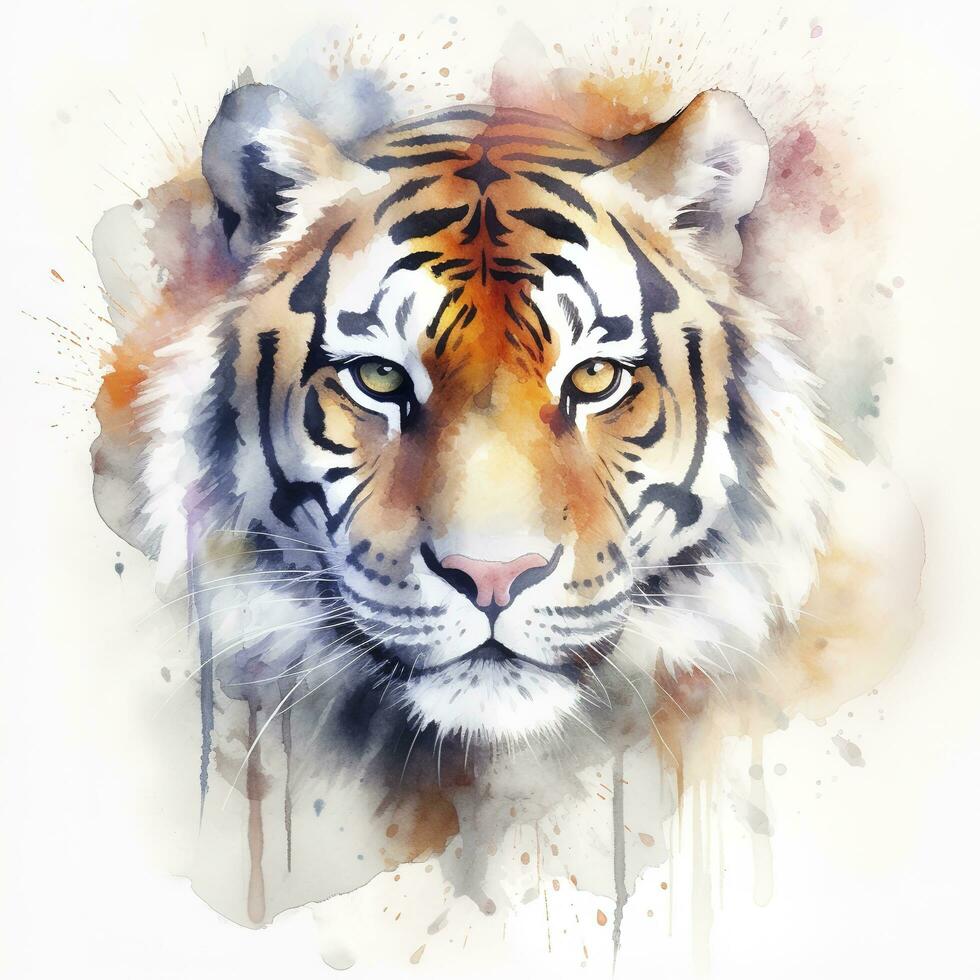 isolated tiger watercolour splashes with ink painting, llustration art, generate ai photo