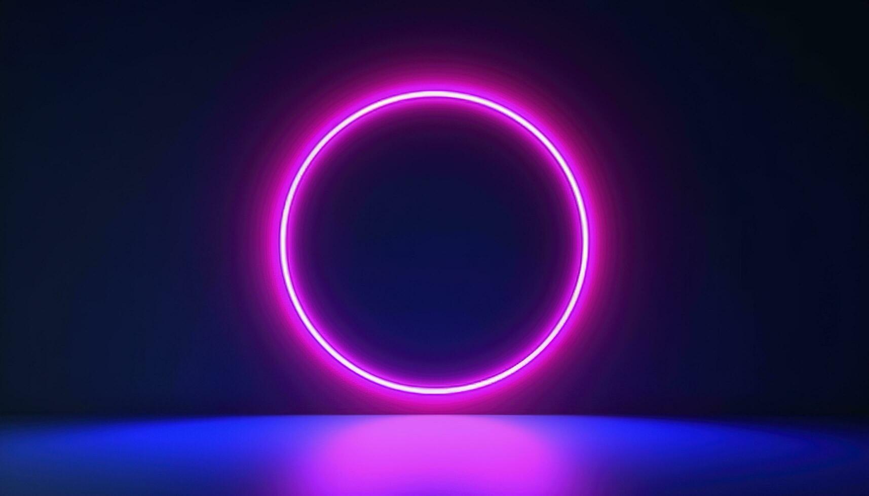 3d render, blue pink neon round frame, circle, ring shape, empty space, ultraviolet light, 80s retro style, fashion show stage, abstract background, generate ai photo