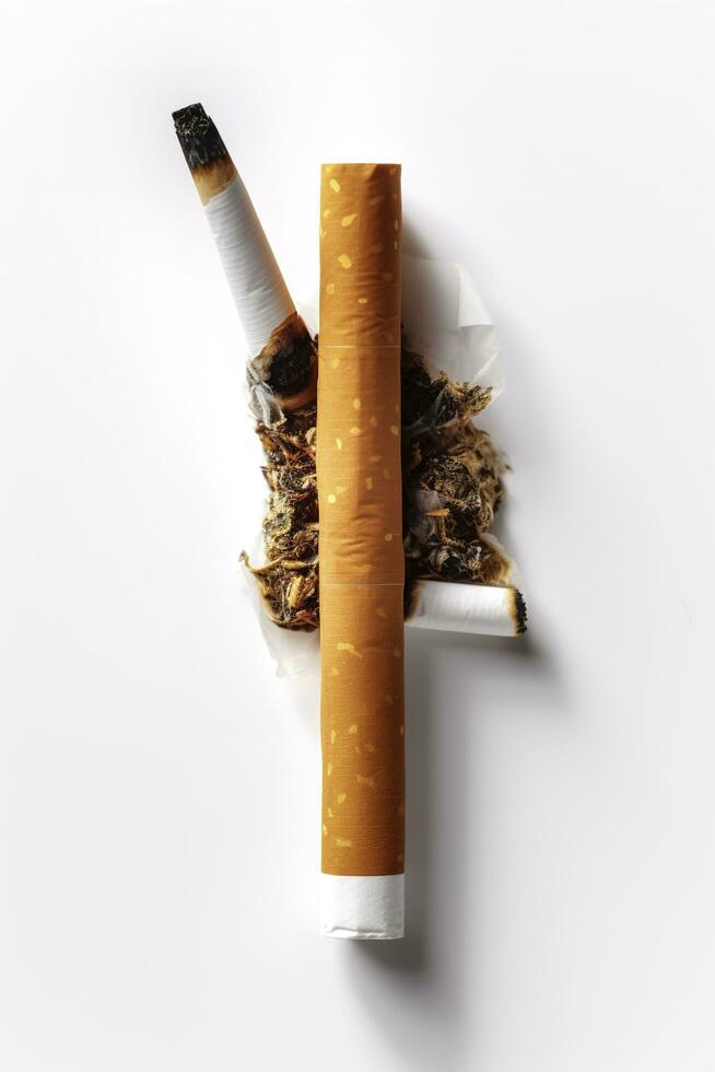 Cigarillos and dry tobacco leaf on wooden background, generate ai photo