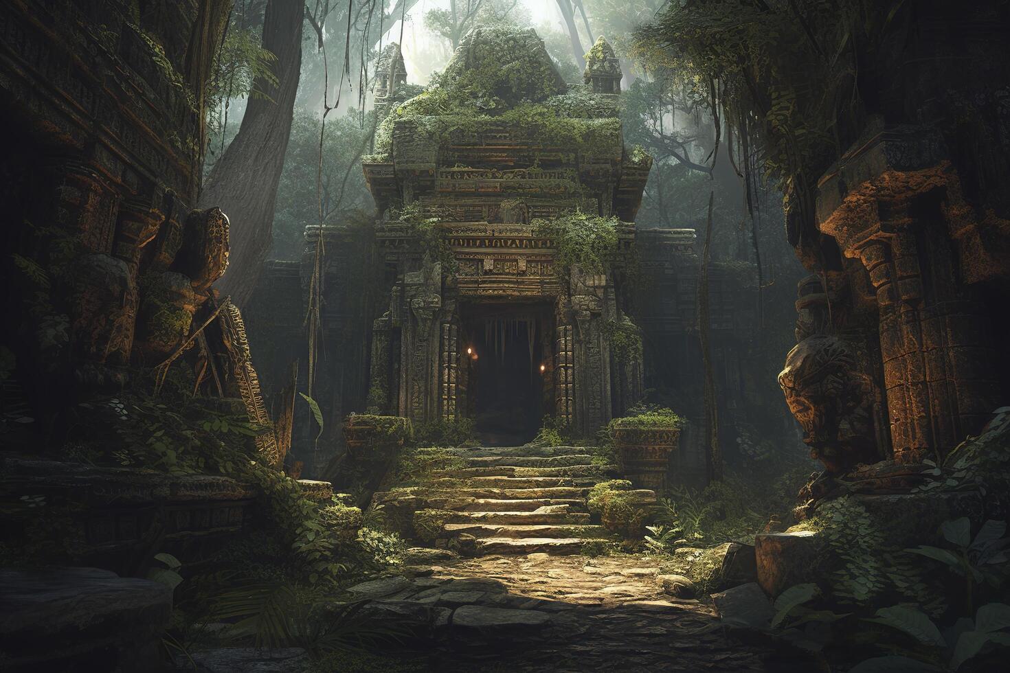 illustration of ancient temple ruins in a jungle photo