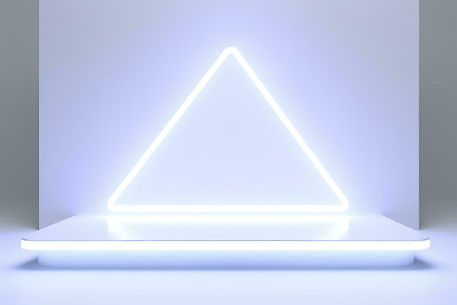 Realistic podium display with neon white lights, Product display background with light frame, White prodium product display with light effect, neon lights background, generate ai photo
