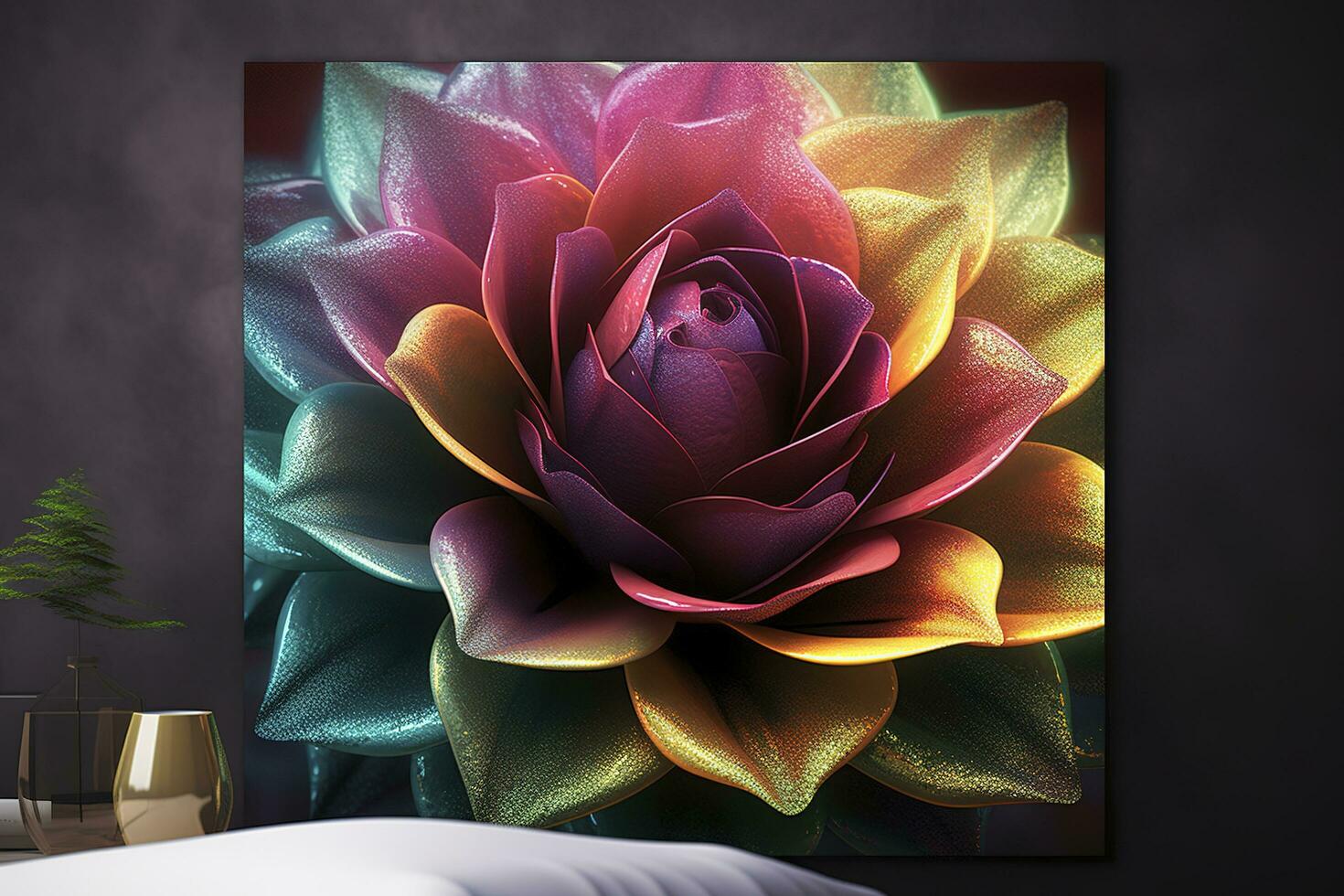 3d colorful flower. for canvas print interior wall decor, generate ai photo
