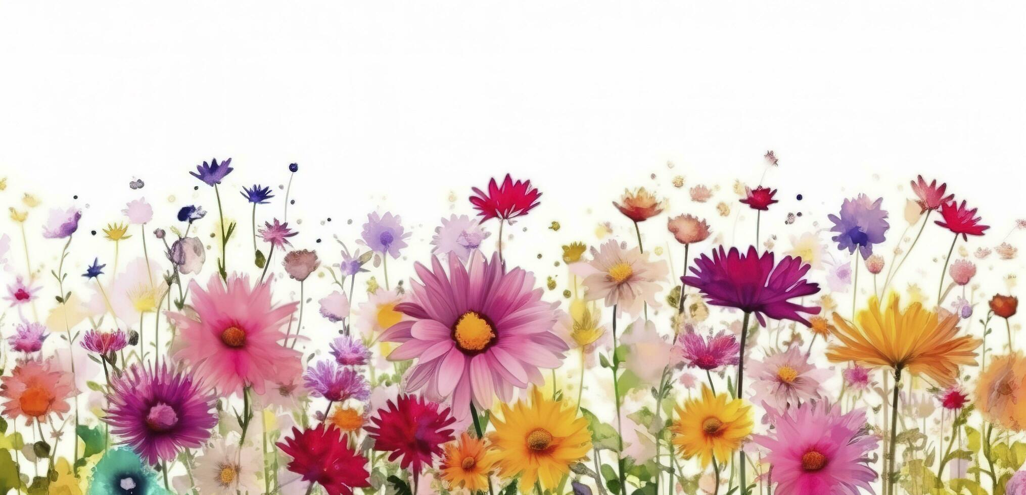 Abstract floral art background vector. Wallpaper of spring colorful flowers garden. Isolated on white for greeting cards, Easter, thanksgiving. Spring set, background , generate ai photo