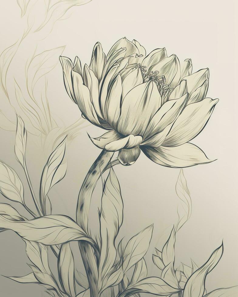 Lotus flower vector illustration with line art , generate ai photo