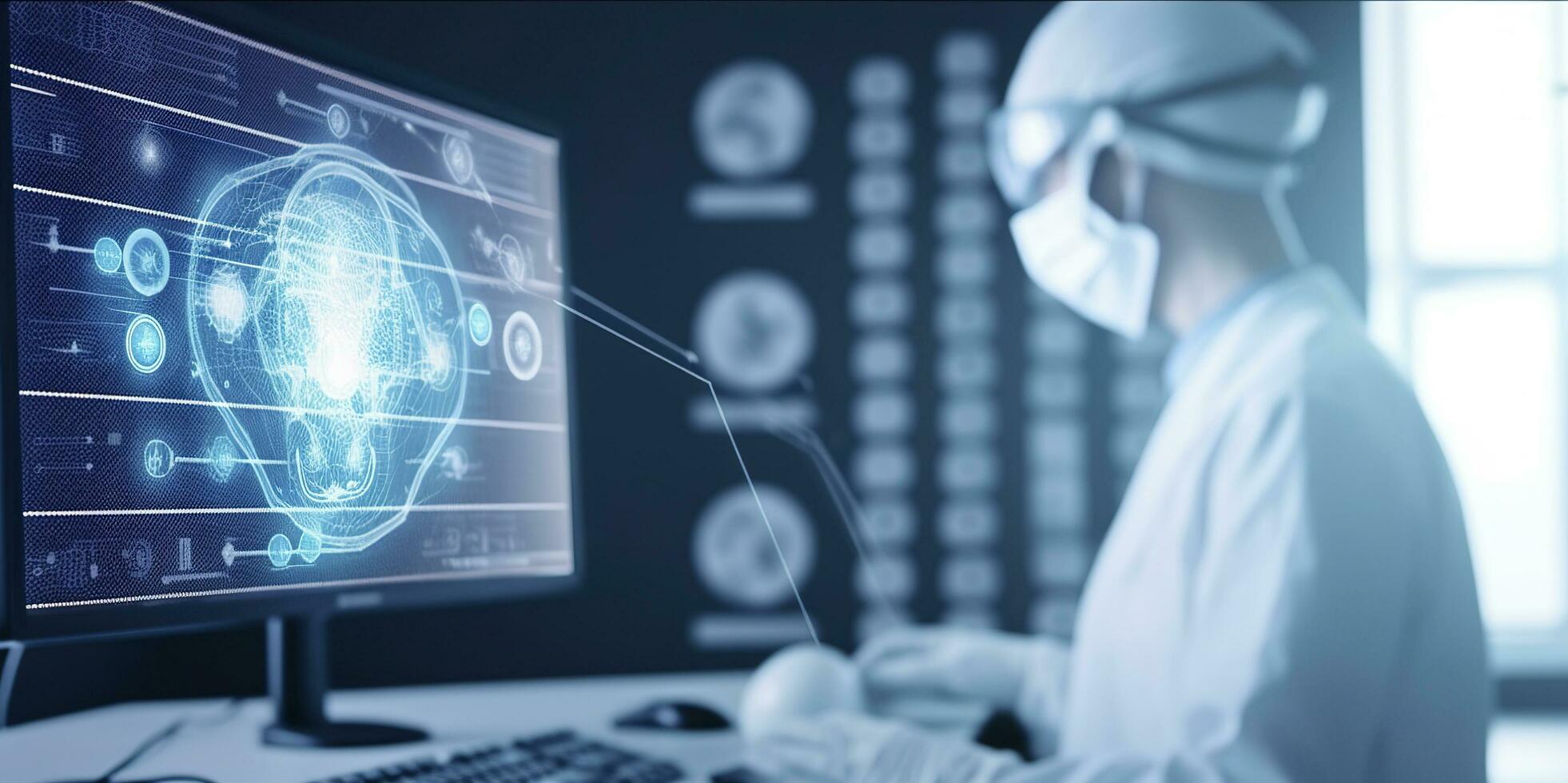 Medical technology in clinic or hospital. Treatment and use of computer technologies in medicine, generate ai photo
