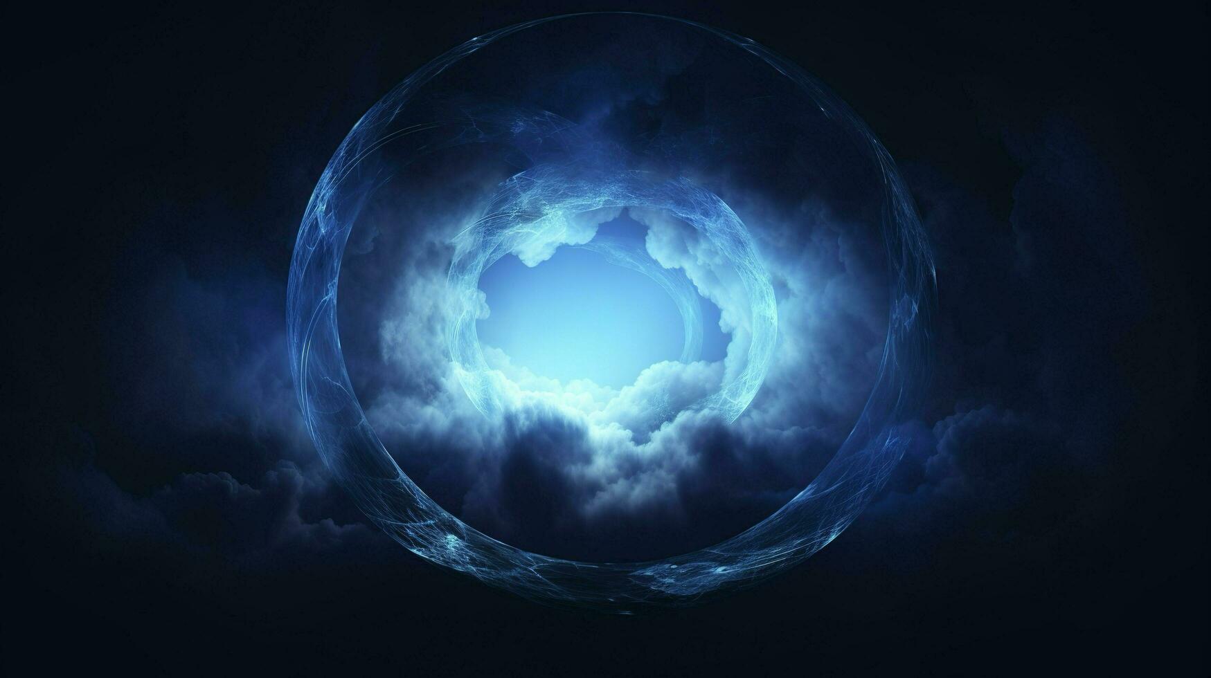 cloud clouds frame blue light, in the style of circular abstraction, 8k resolution, cosmic symbolism, dark symbolism, ethereal landscape, generat ai photo